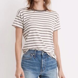 Madewell Whisper Cotton Rib-Crewneck Tee in Malvera Stripe